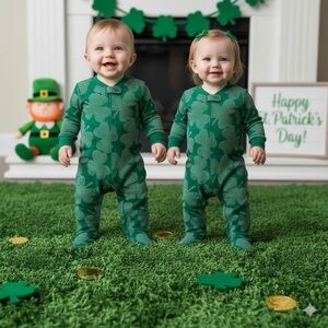 Carter's - Shamrock Print Footed Pajamas Onesie - 2 Way Zipper - 3 Months - NWT